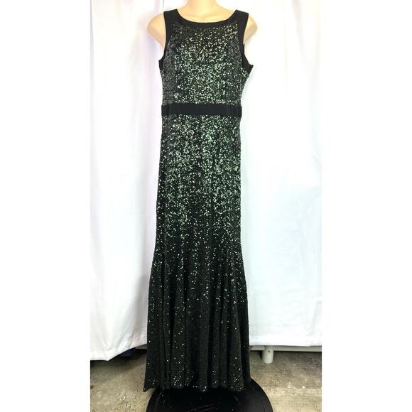 Badgley Mischka Green Sequin black Gown Size 6 V back Designer Formal - Picture 16 of 16